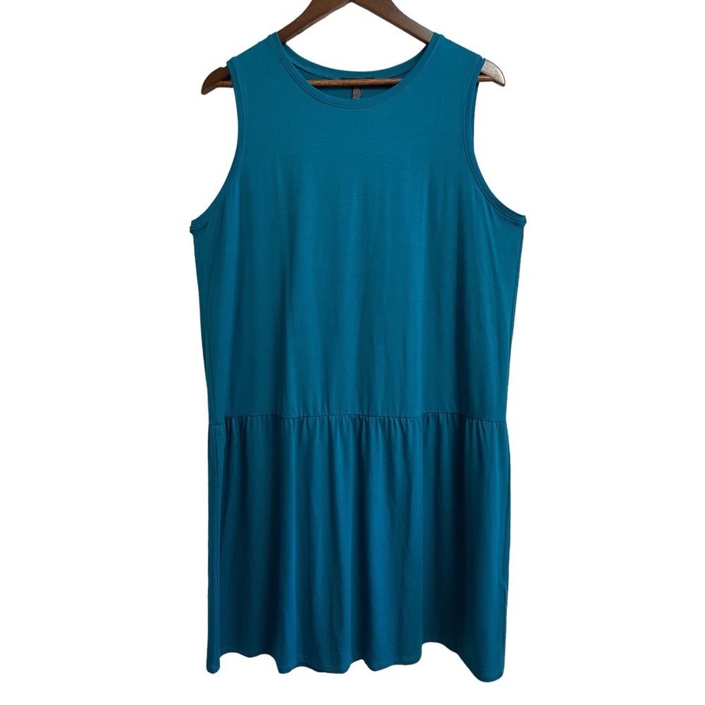 NEW Eileen Fisher Round Neck Mini Dress Womens L Jasper Teal Blue